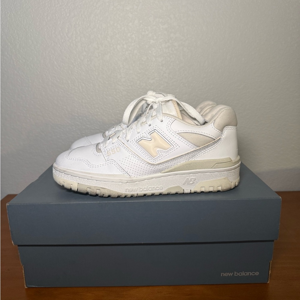 New Balance White and Tan Sneakers